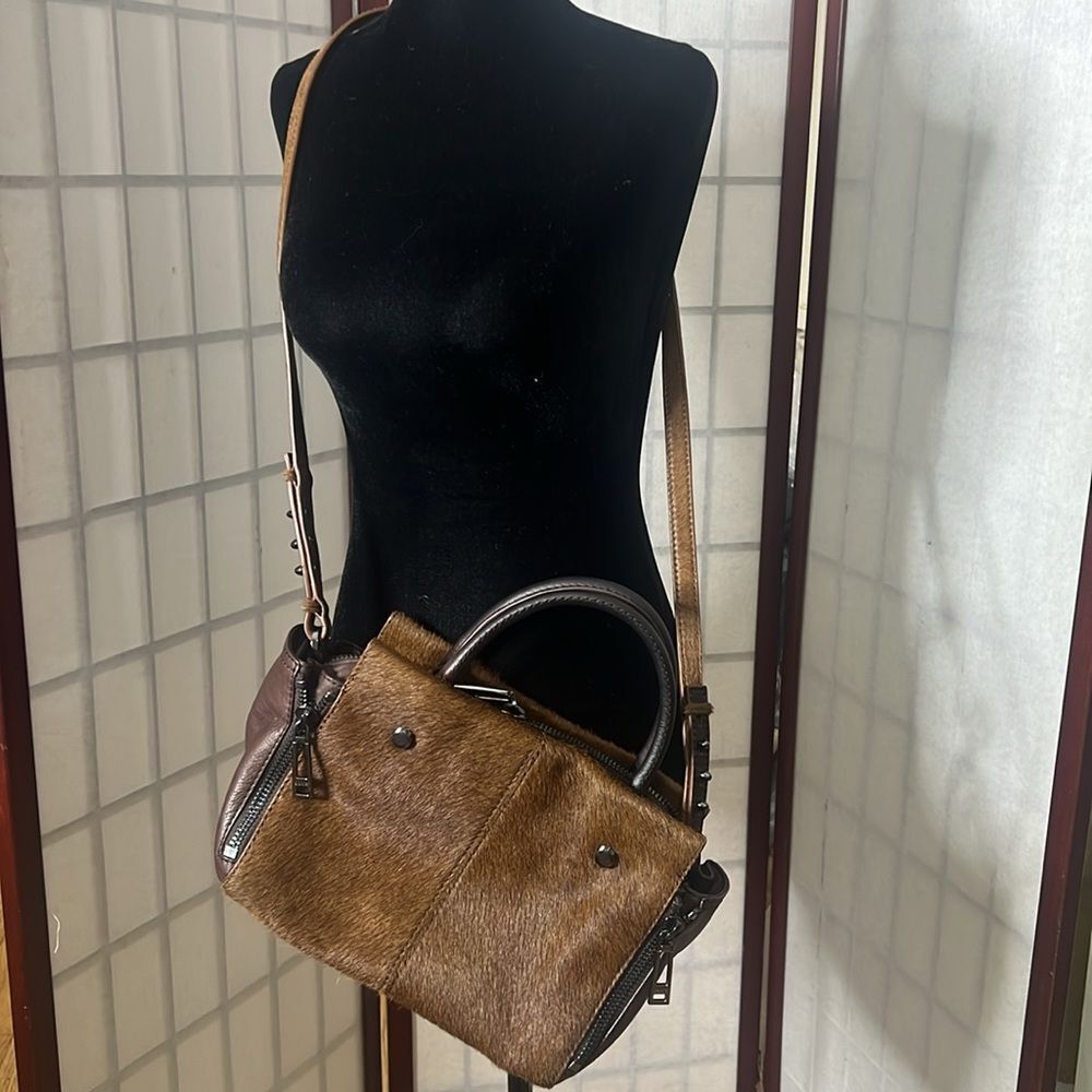 BOTKIER CALF HAIR LEATHER‎ BROWN BOXY SATCHEL CROSSBODY BAG